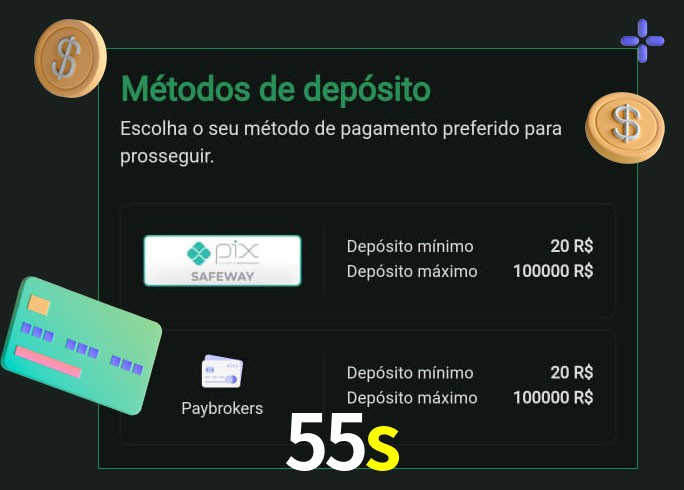 O cassino 55s oferece uma grande variedade de métodos de pagamento